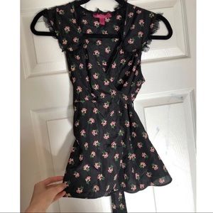 Satin floral wrap top